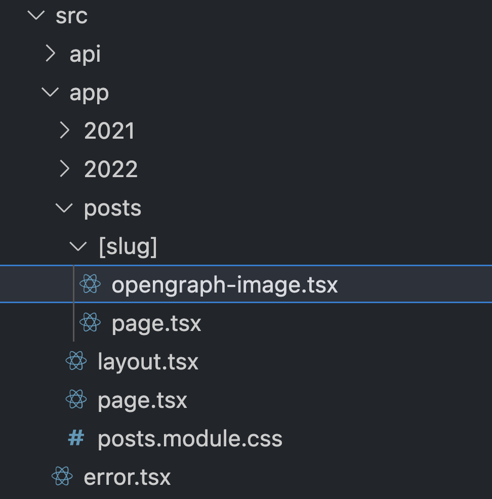 Next.js project file tree with opengraph-image file