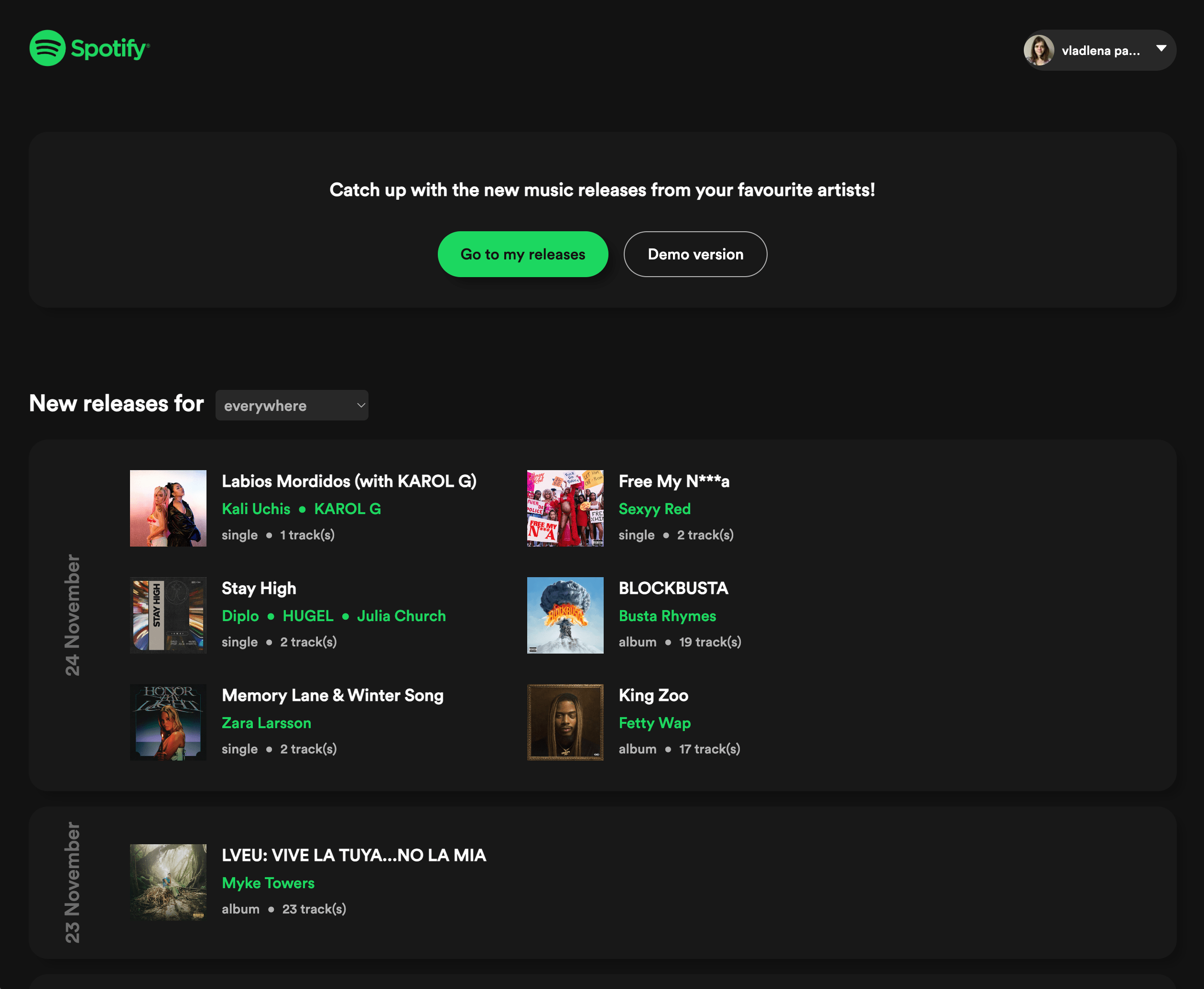 Screenshot of Spotify Releaser