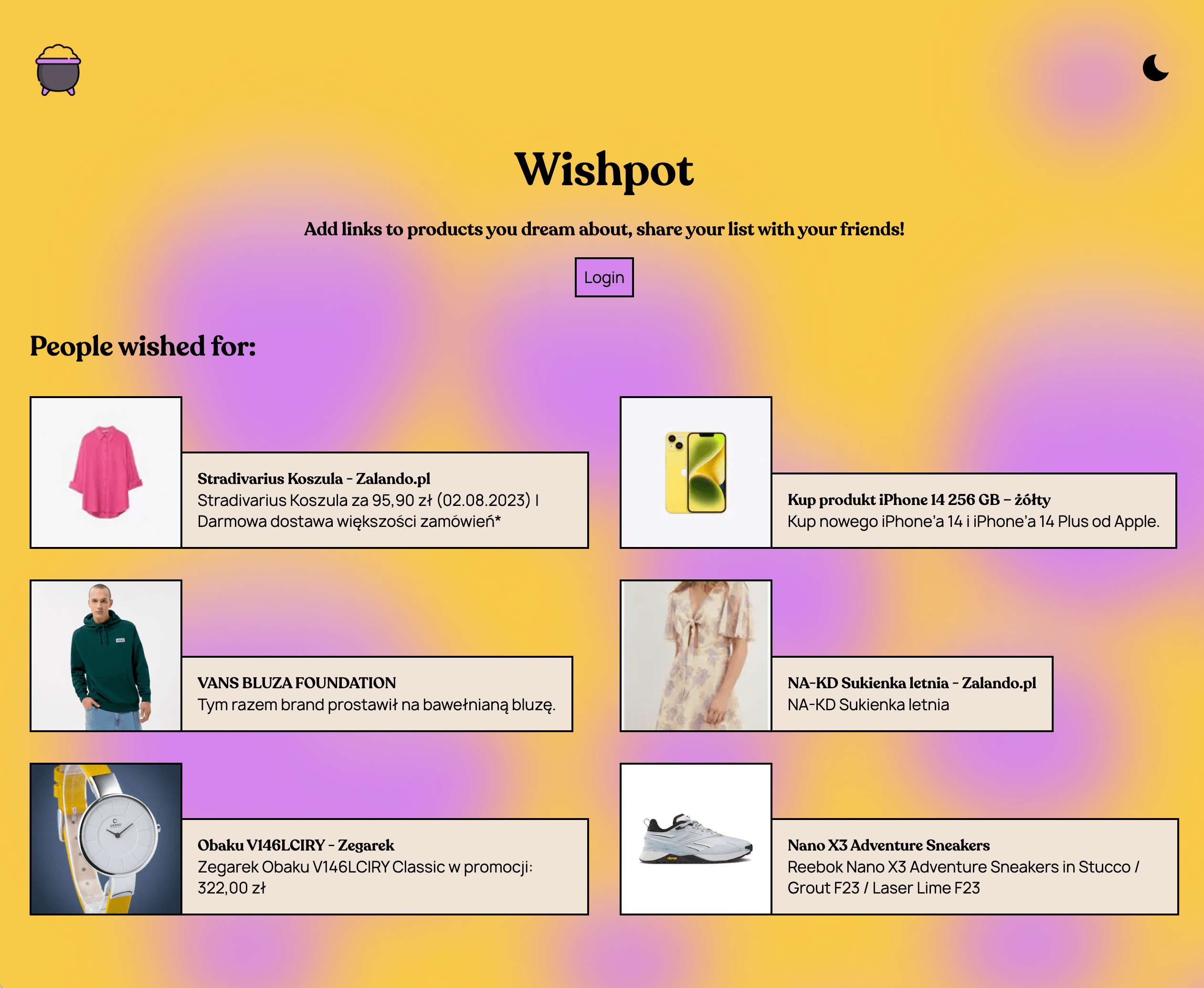 Screenshot of Wishpot